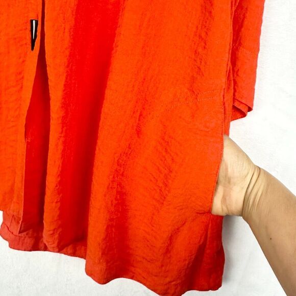 John Mark Wire Collar Button Up Tunic Size Large Orange Artsy Lagenlook NEW - Picture 4 of 9